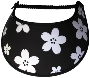 BW097 White Button Flowers on Black Sun Visor