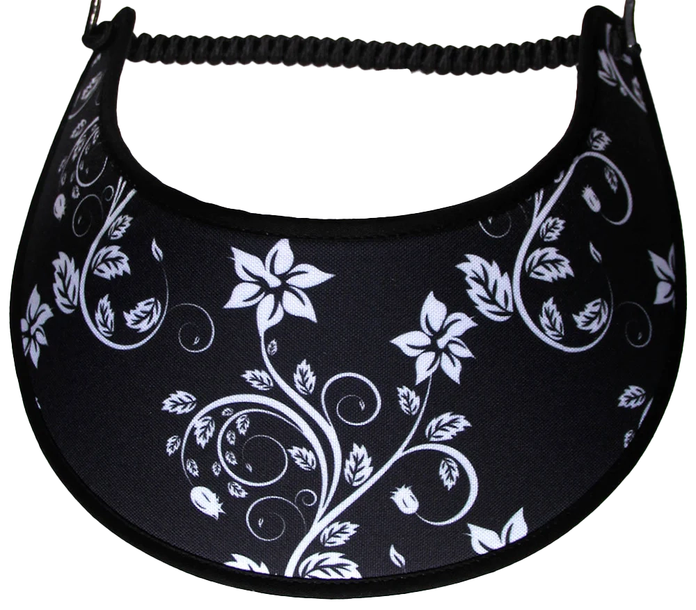 BW083 Flowers and Vines on a Black Sun Visor