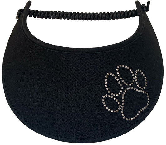 Dog Paw Print in Silver Glitz on Black Sun Visor