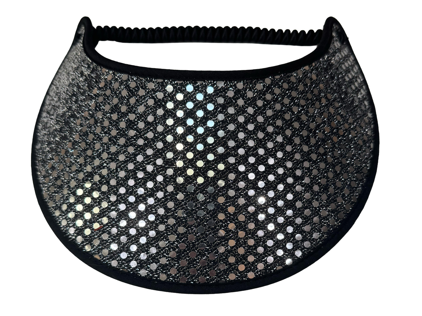 J130w Silver on Black Confetti Glitz Wide Brim Sun Visor
