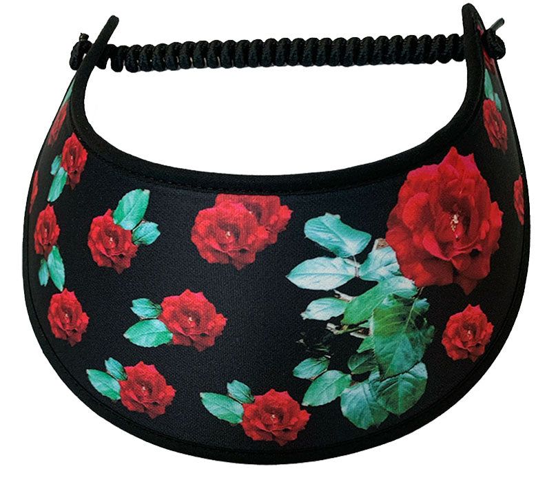 Black sun visor with red roses