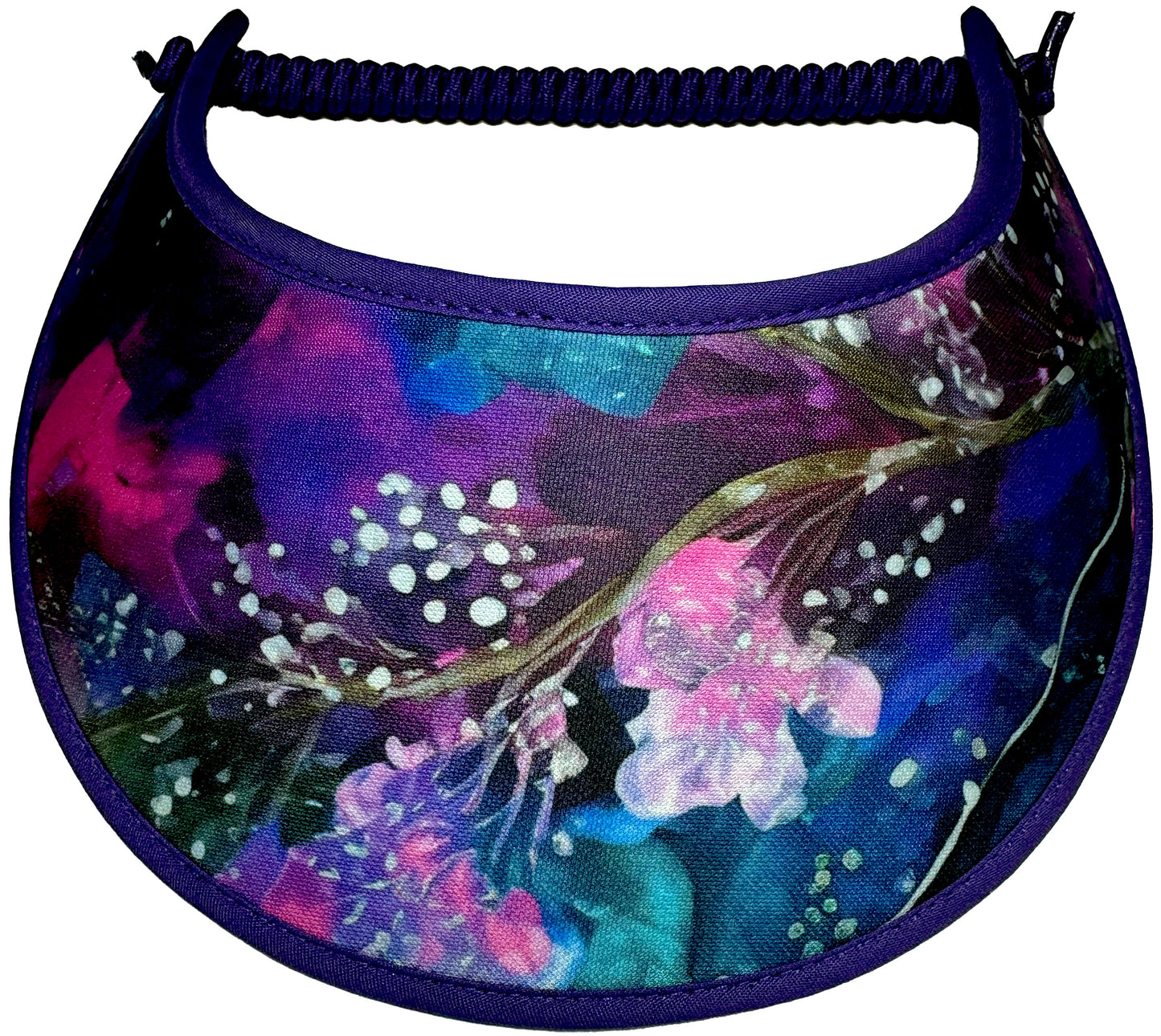 N120 Sun Visor with Flowers in Shades of Purple, Teal and Pink