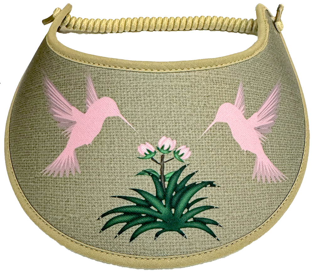 Pink Hummingbirds and Flowers on Black Sun Visor