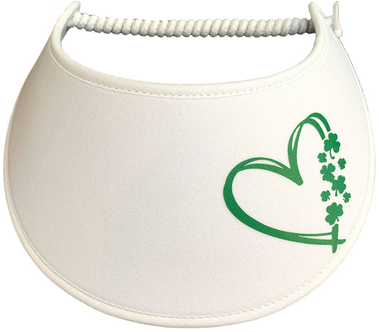 St Patrick's Day Sun Visor with a Green Heart and Shamrock on White
