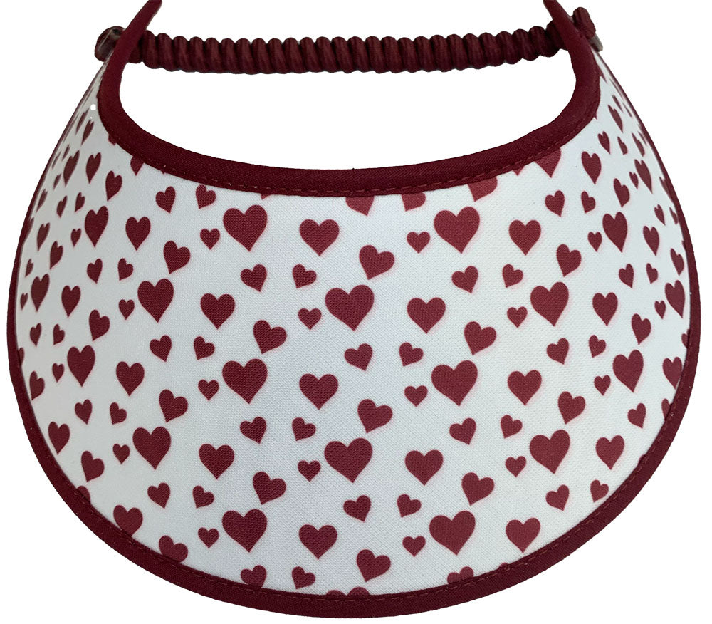 Valentine003 Burgundy Hearts on White Sun Visor