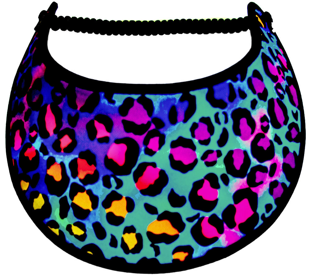 K002 Sun Visor with Smaller Leopard Design in Rainbow Colors