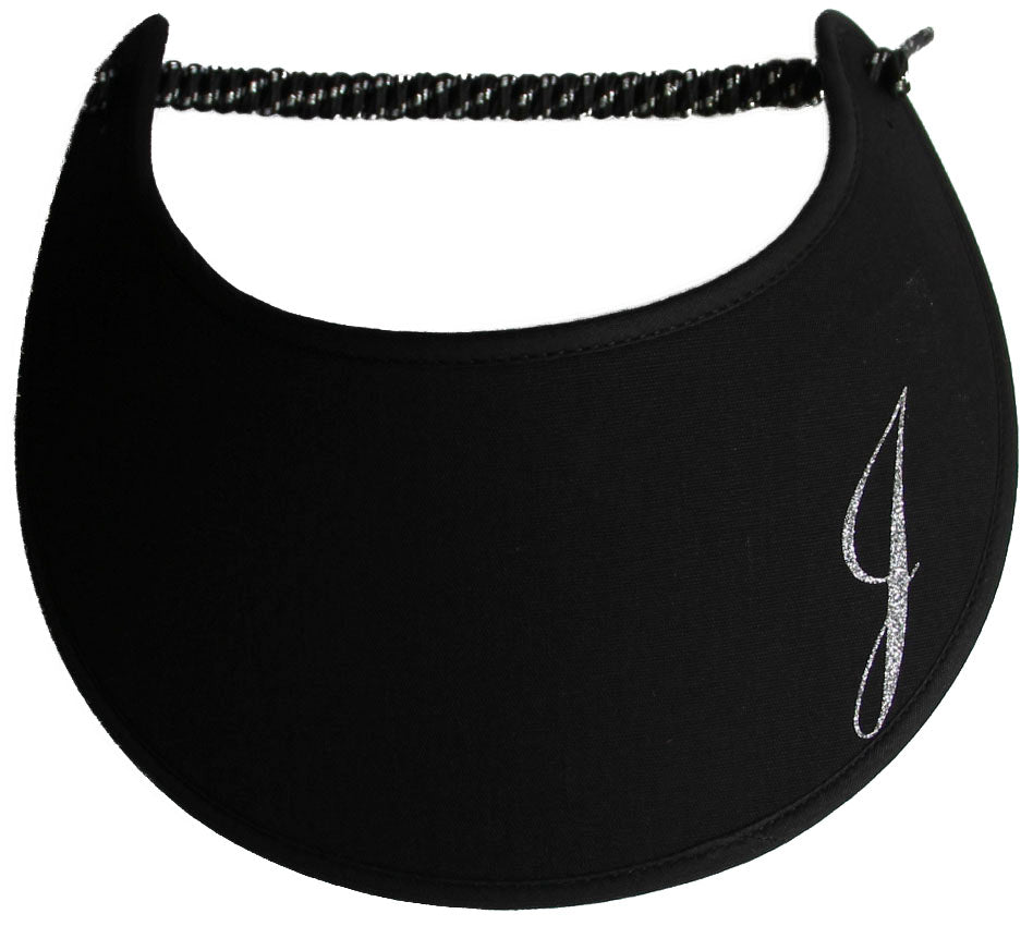 Foam sun visor with a sparkly initial J.