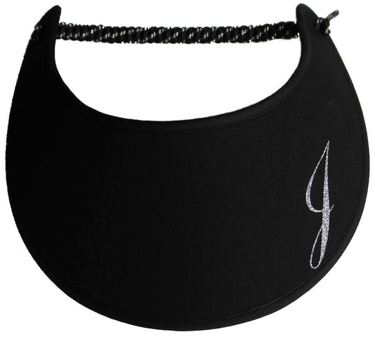 Foam sun visor with a sparkly initial J.