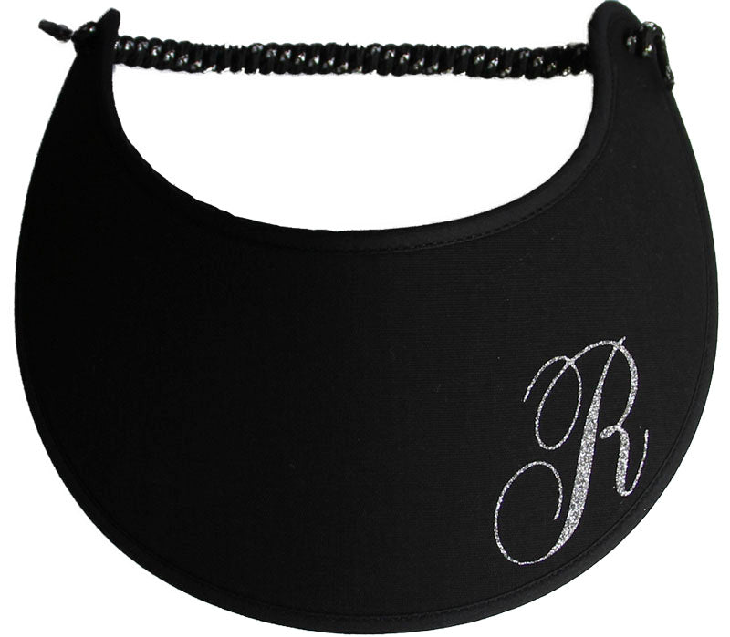 Foam sun visor with a sparkly initial R.