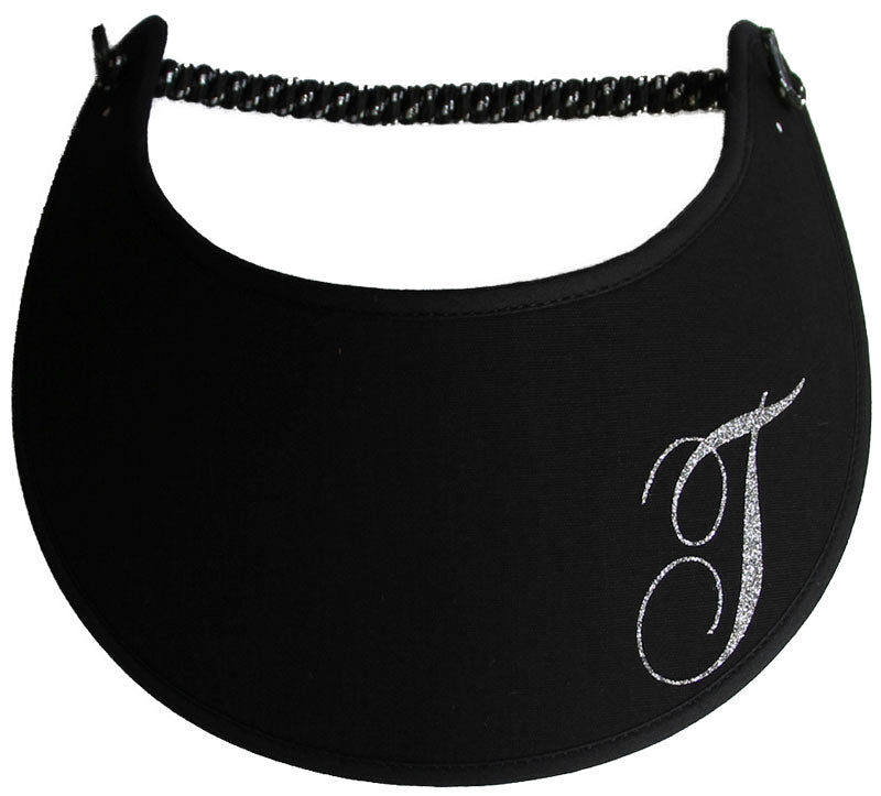 Foam sun visor with a sparkly initial T.
