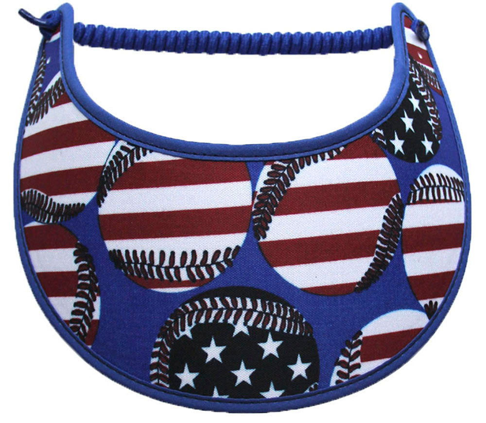 Foam sun visor with patriotic baseballs.