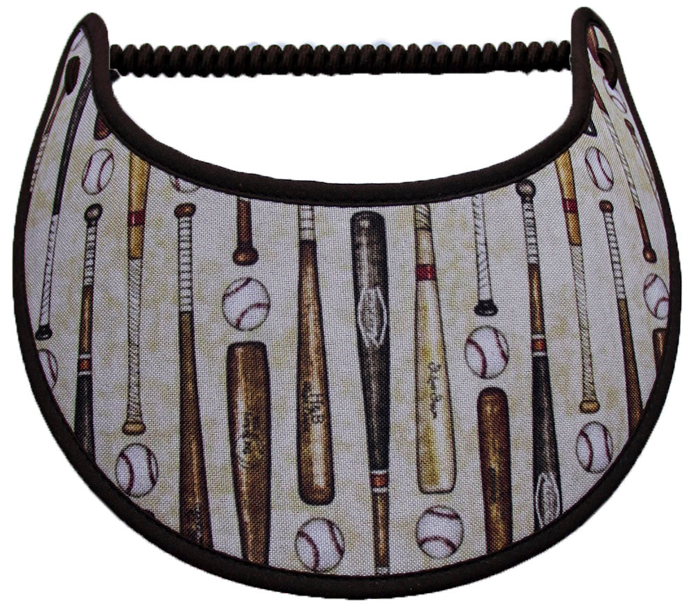 Ladies foam visor with multicolored bats and balls on tan