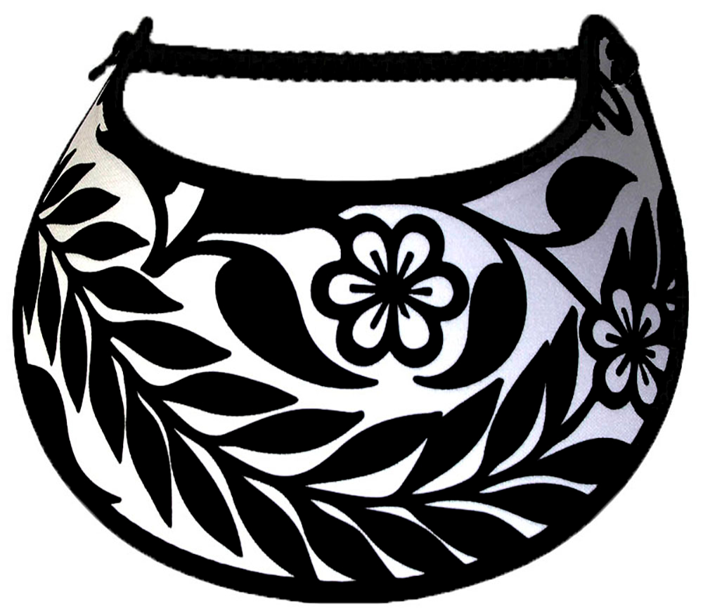 Foam sun visor with long black leaf on white