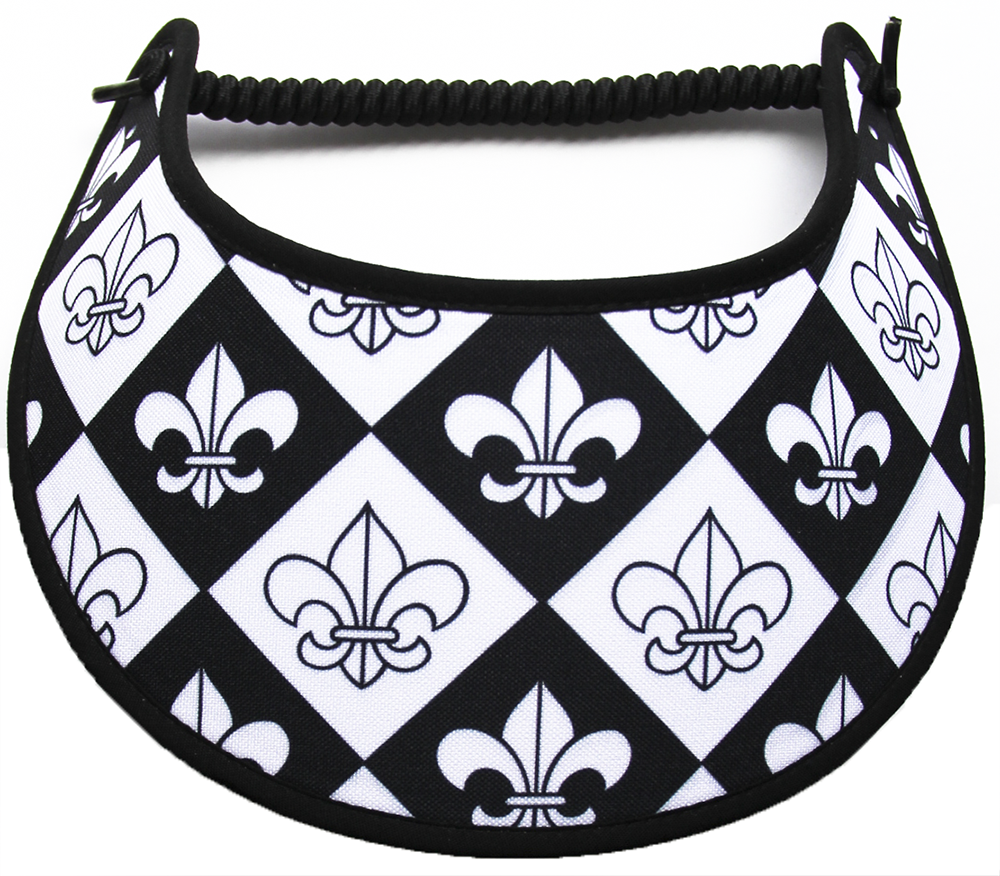 Ladies Sun Visor with Fleur-de-lis on Black and White, Black Trim