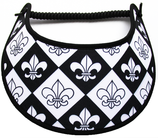 Ladies Sun Visors with Fleur-de-lis on Black and White with Black Fabric Trim