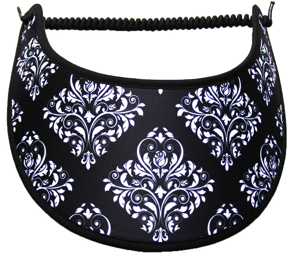 Foam sun visor with white flowers on black
