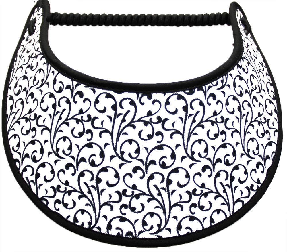 Foam sun visor with black swirls on white