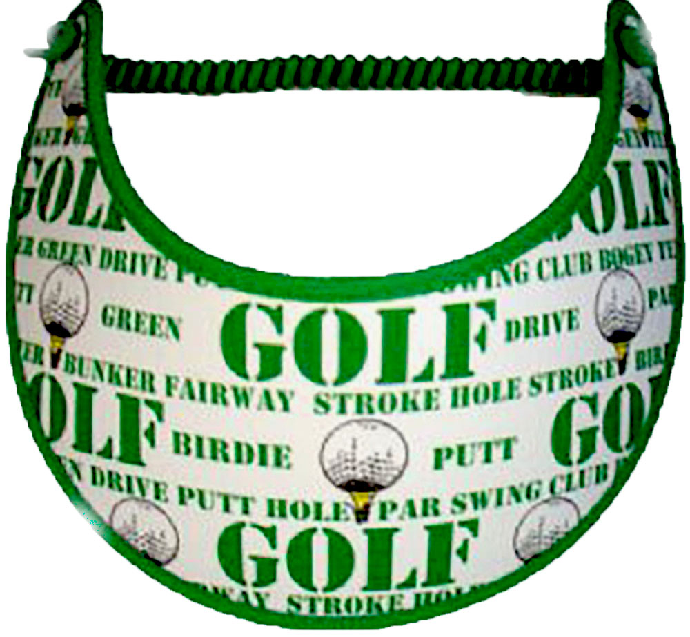 Foam sun visor with golf words on white