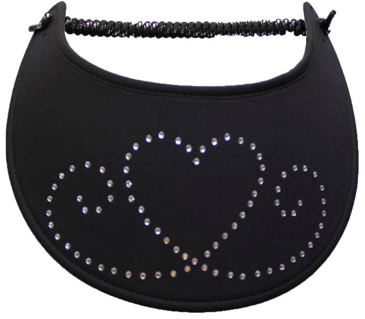 Foam sun visor with heart and swirls in rhinestones