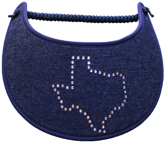 Foam sun visor with Texas on blue denim