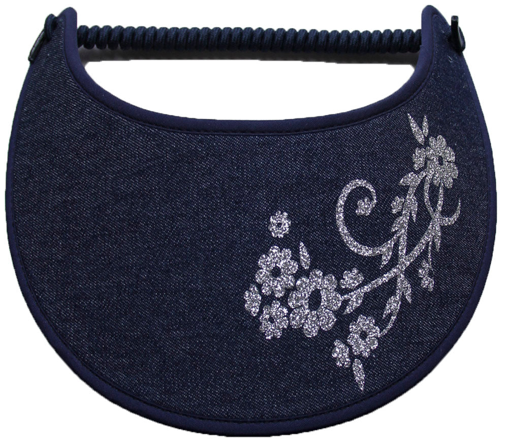 Silver flowers on dark denim