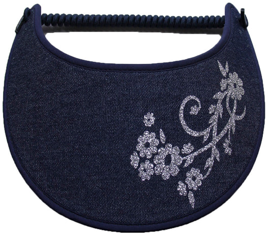 Silver flowers on dark denim