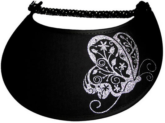 Foam sun visor with fancy butterfly in Silver glitz