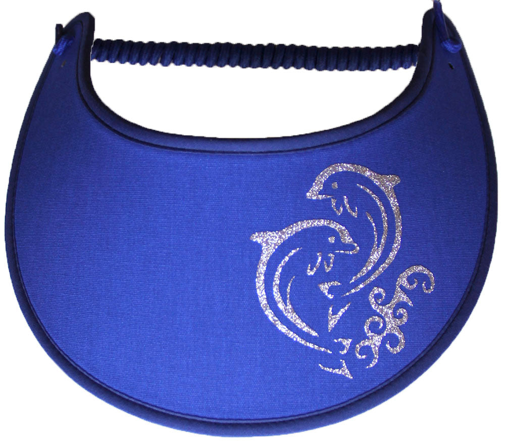 Foam sun visor with silver dolphins playing