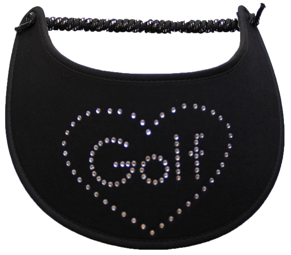 Foam sun visor with rhinestones on black for golf
