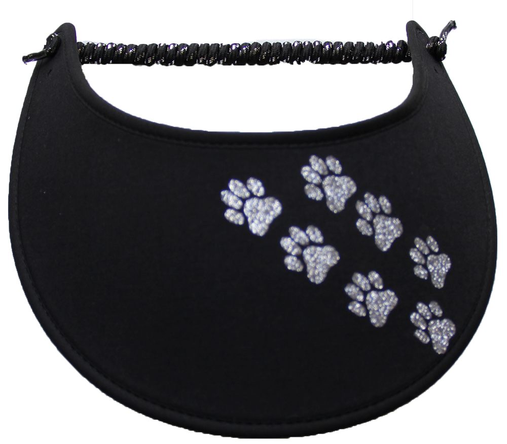 Foam sun visor with silver paw prints across visor