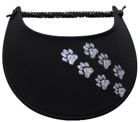 Foam sun visor with silver paw prints across visor