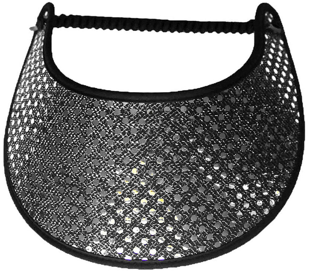 Foam sun visor with silver glitz on black background