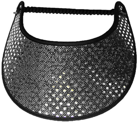 Foam sun visor with silver glitz on black background