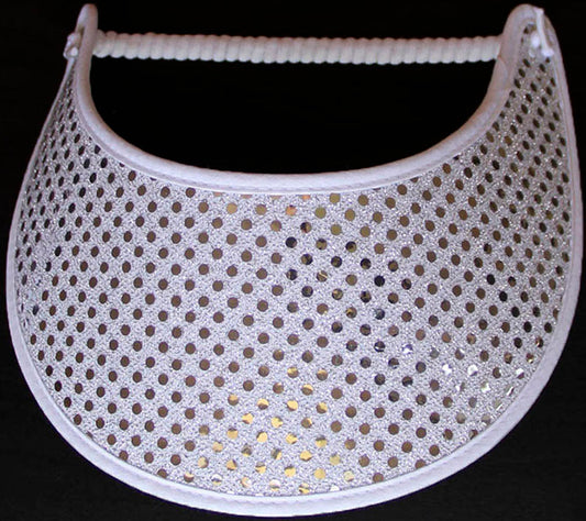 Foam sun visor with silver glitz on white background