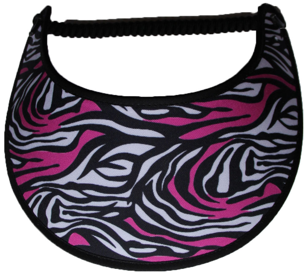 Foam sun visor with pink, black and white zebra print.