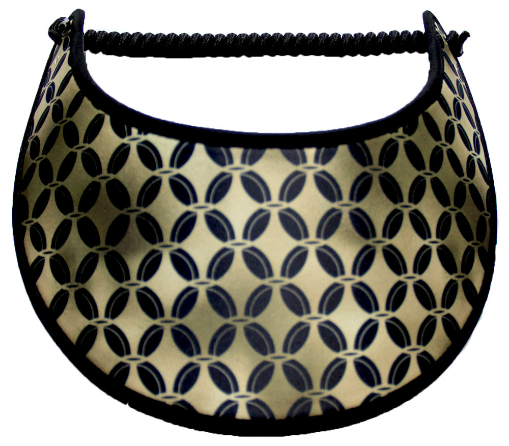FOAM SUN VISOR WITH ABSTRACT DESIGN IN BLACK ON GOLD