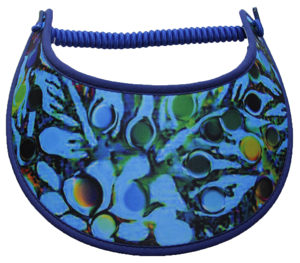 Foam sun visor with rich blues accented with green
