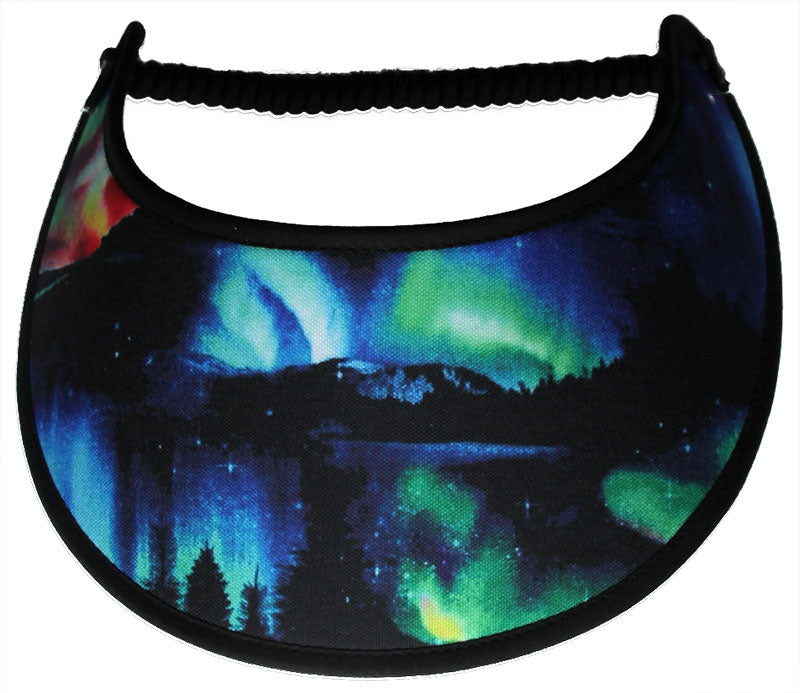 Foam sun visor with the colors of the Aurora Borealis.