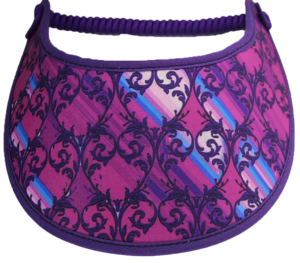 Foam sun visor in shades of purple trimmed in purple