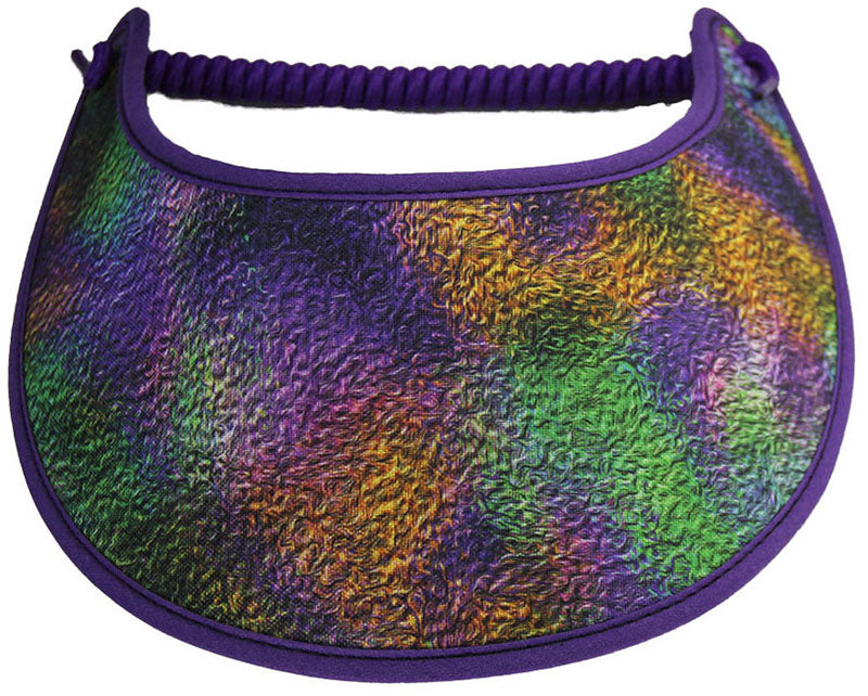 Foam sun visor in green, gold & purple.