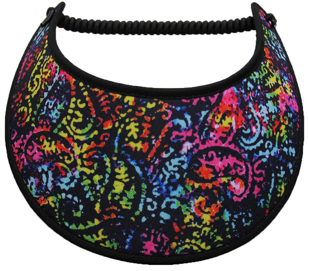 Foam sun visor paisleys in shades of magenta, yellow and blue