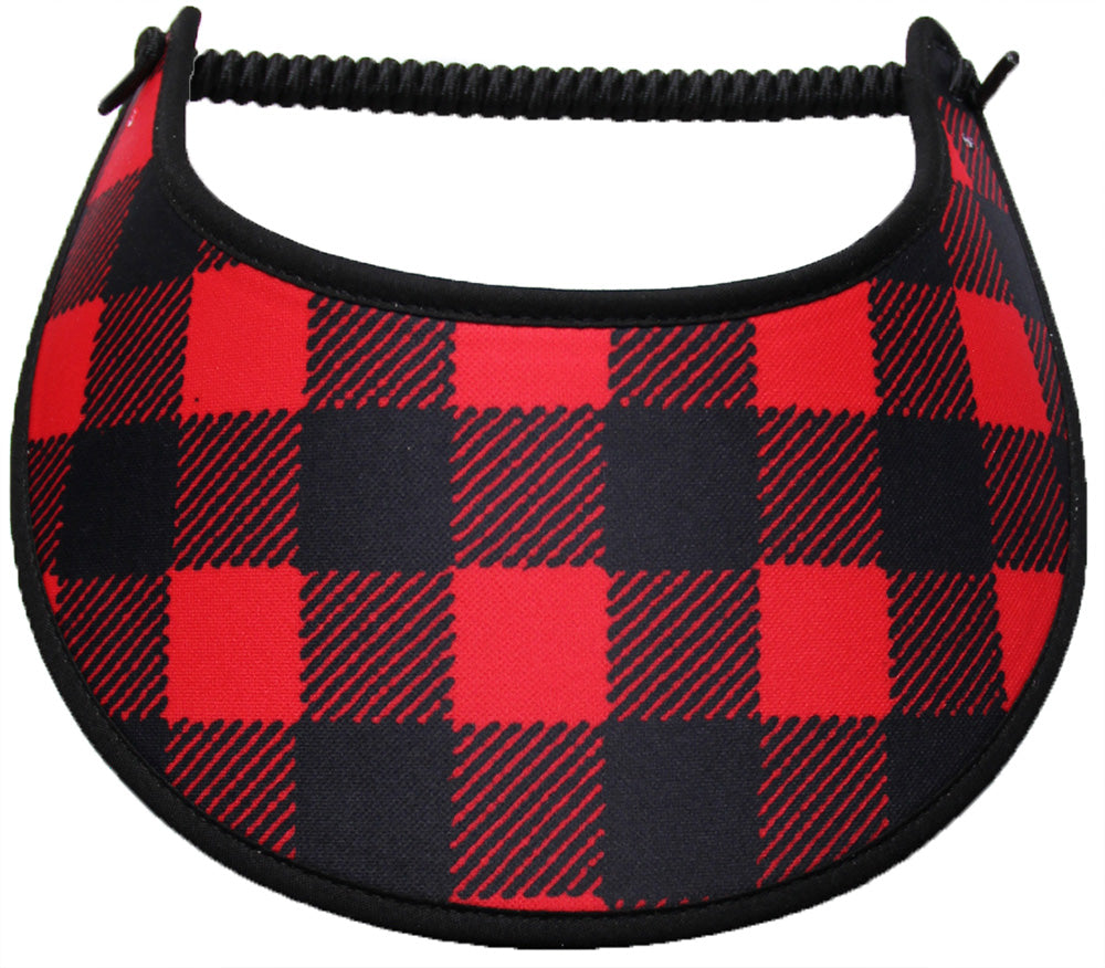 Ladies sun visor in red & black buffalo plaid