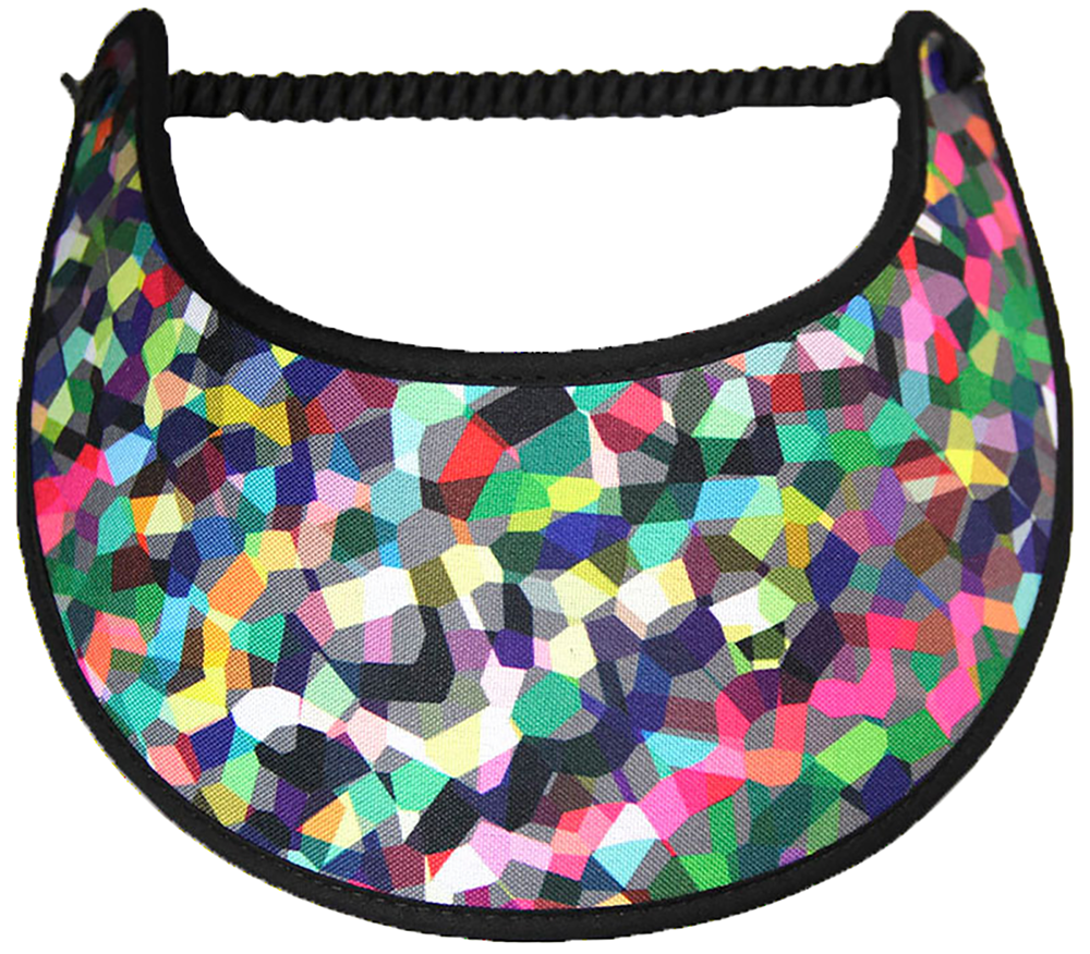 Multicolored foam sun visor trimmed with black