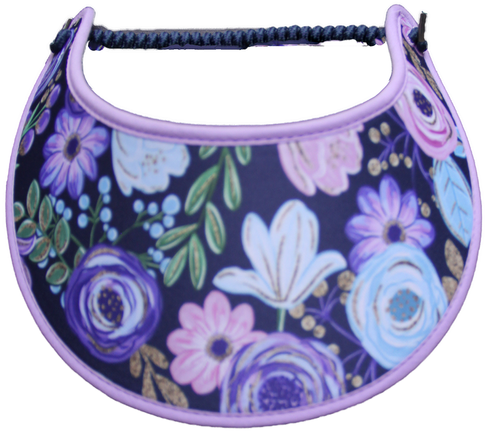 PASTEL FLOWERS ON NAVY BACKGROUND...EDGES TRIMMED WITH LAVENDER FABRIC