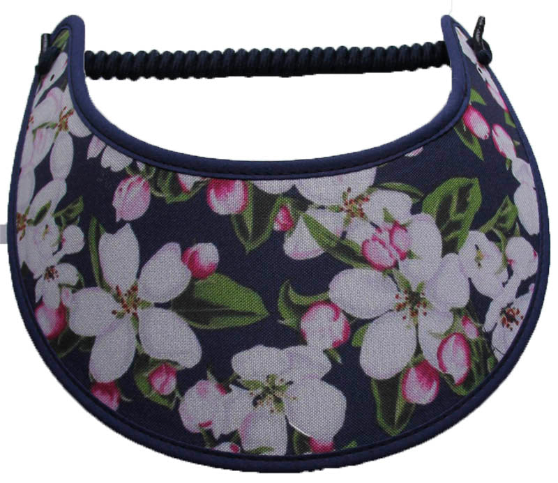 Foam sun visor with red and pink flowers on black background