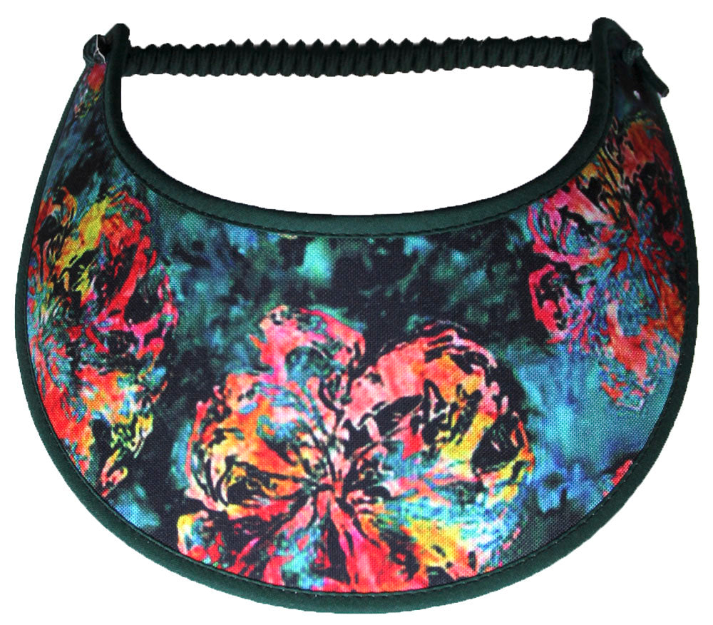 Ladies' foam sun visor with colorful pattern on dark green