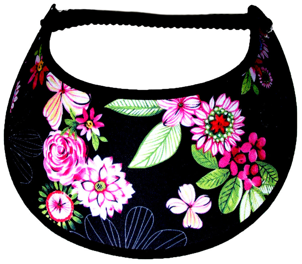 Assorted Pink Flowers on Black Sun Visor