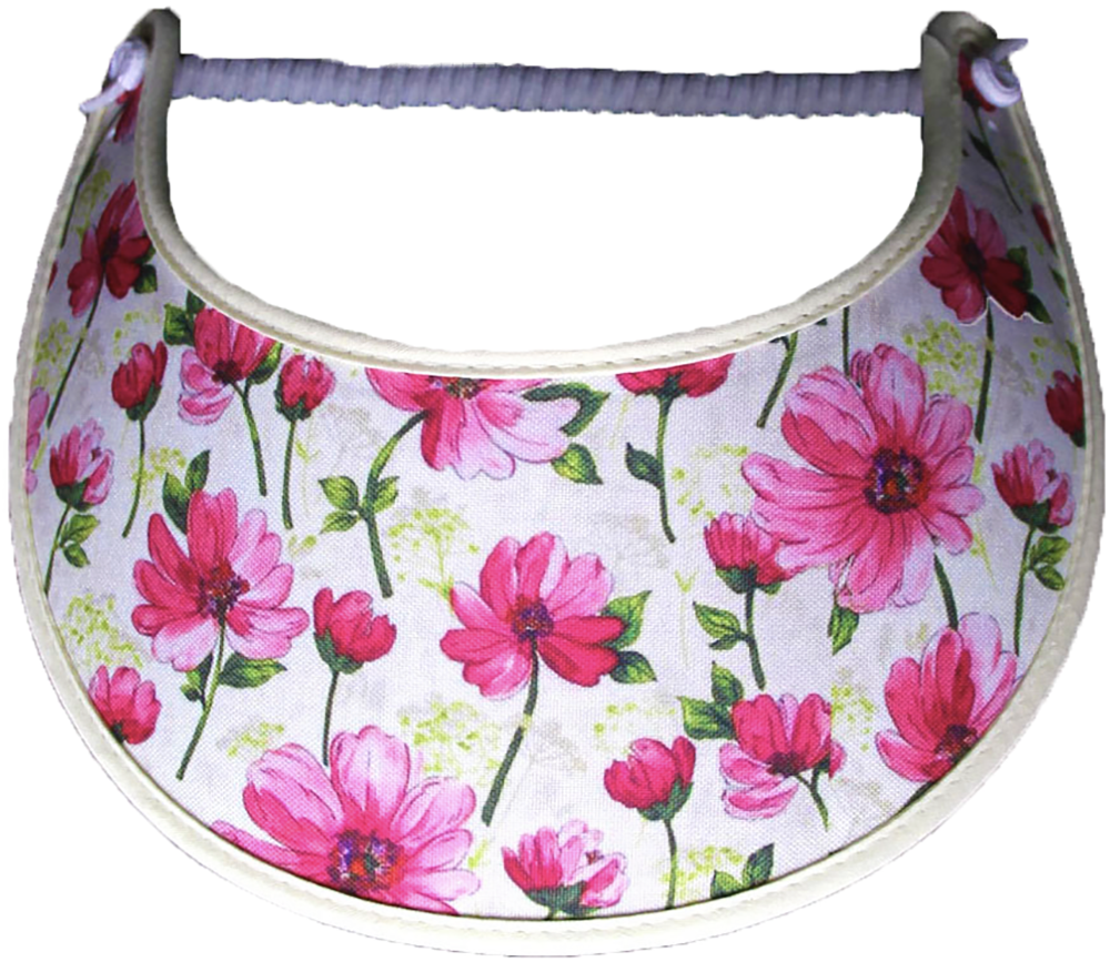 Foam sun visor with pink flowers on cream