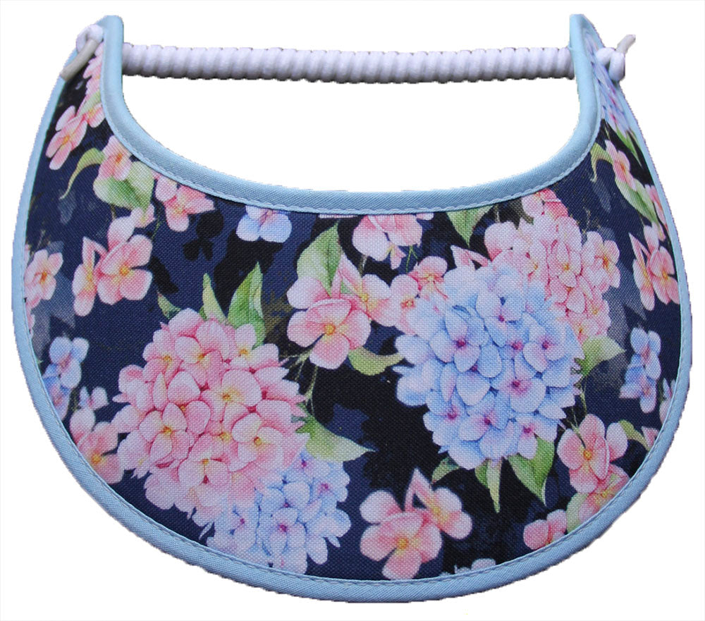 Foam sun visor with hydrangeas on navy