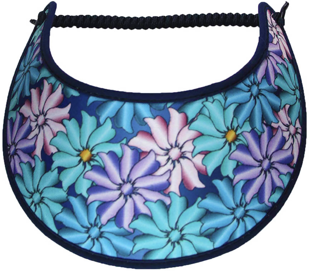 Foam sun visor with pastel flowers on navy